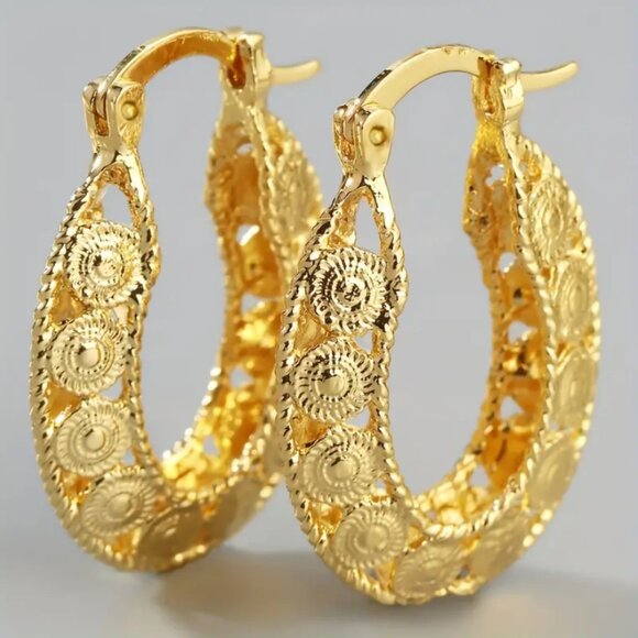 14K Gold Womens Etched Chunky Hoop Earrings Ladies 14 K Silver Hoops Jewelry NEW